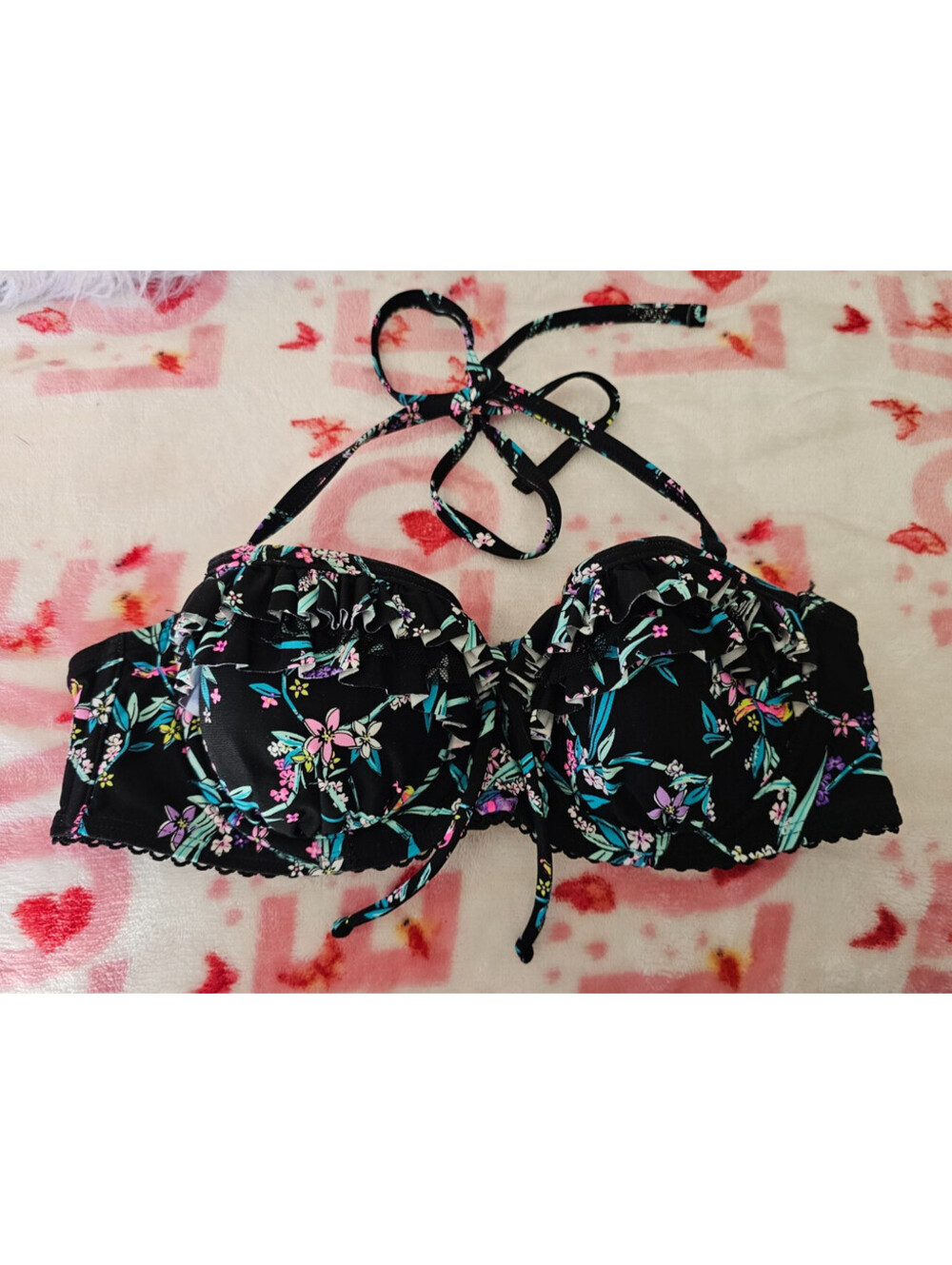 Women's Floozie Frost French Bikini Top Floral Size 32B Underwire Necktie Sexy